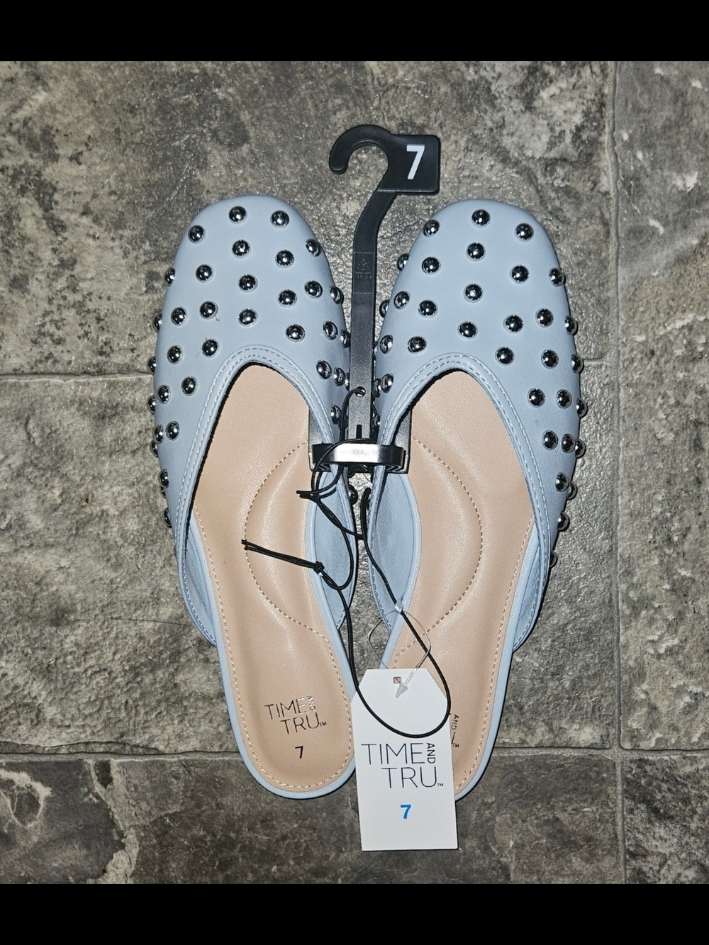 Time and Tru Blue Studded Slip-On Mules Size 7 NWT
